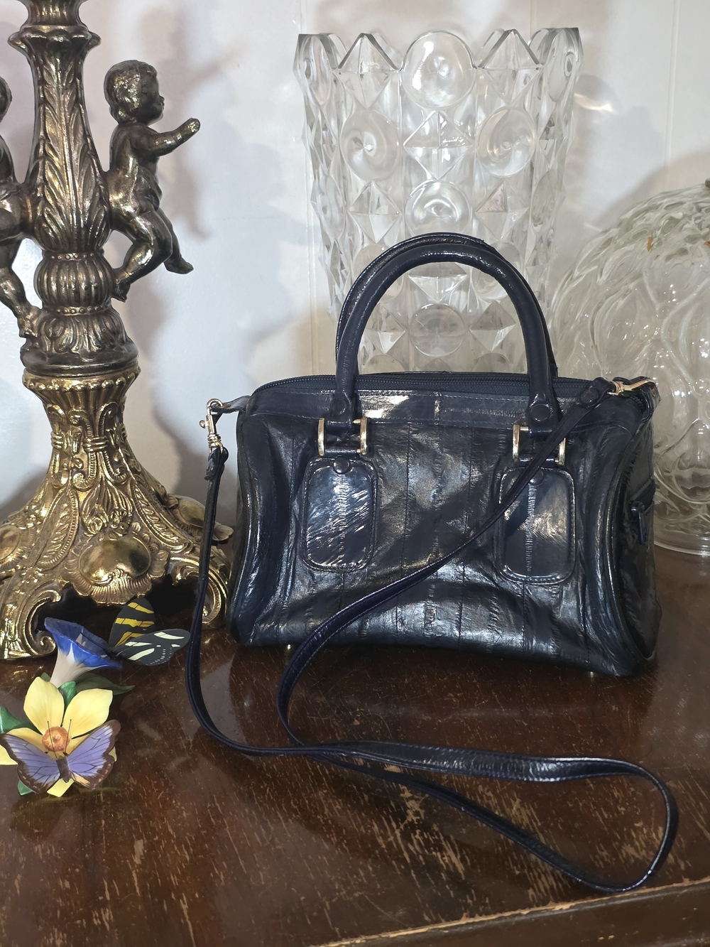 Super Cute And Fun Women's Navy Eel Skin Mini Speedy 1980s Vintage